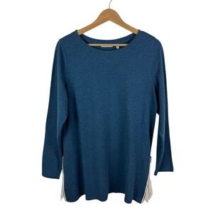 Soft Surroundings Darcy Sweatshirt Large Blue Lace‎ Trim Zip Hem Comfy Everyday